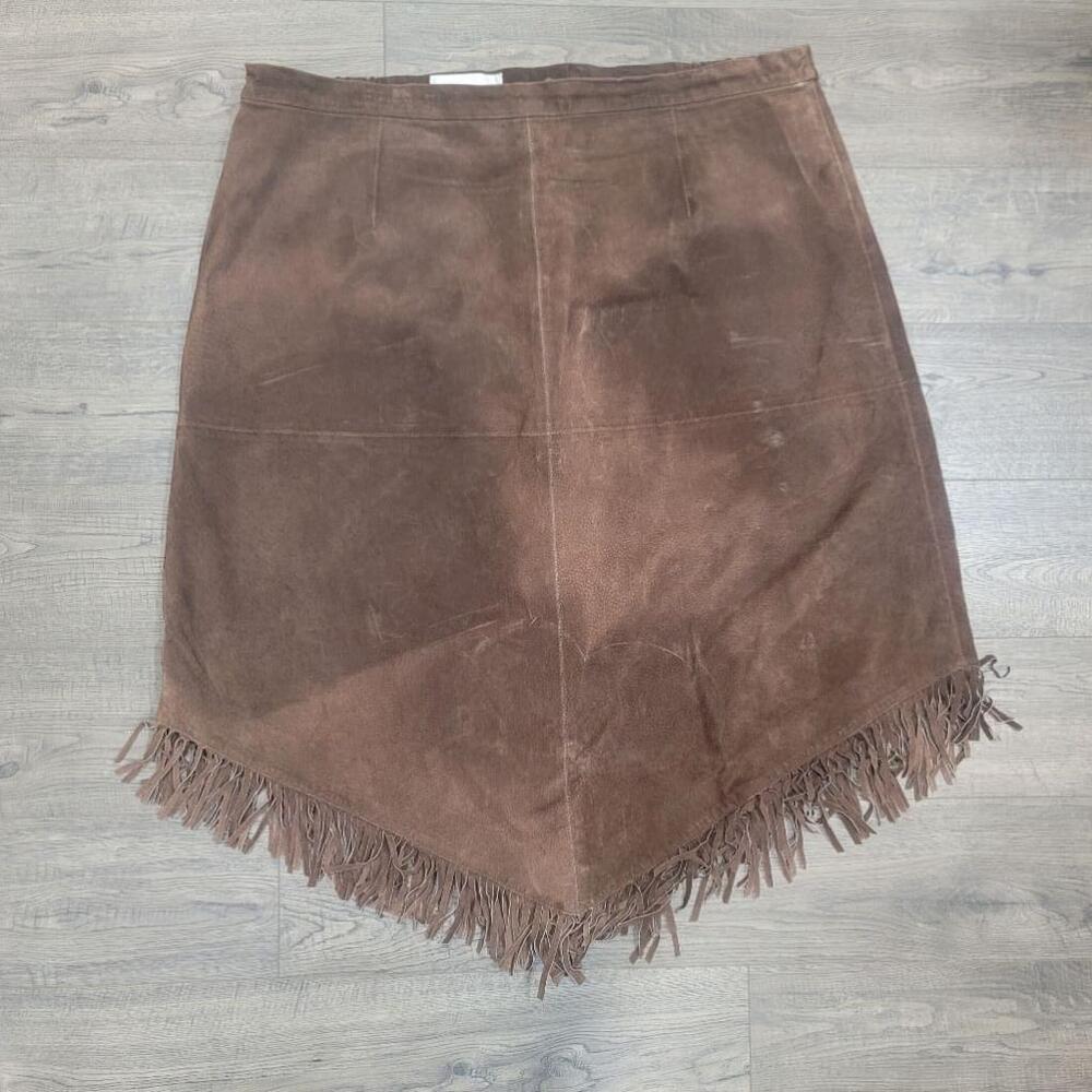 Vintage Genuine Suede Fringe Hem  western skirt size 24w